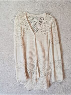American Eagle Women’s Lightweight Open-Knit Cardigan Sweater - Cream